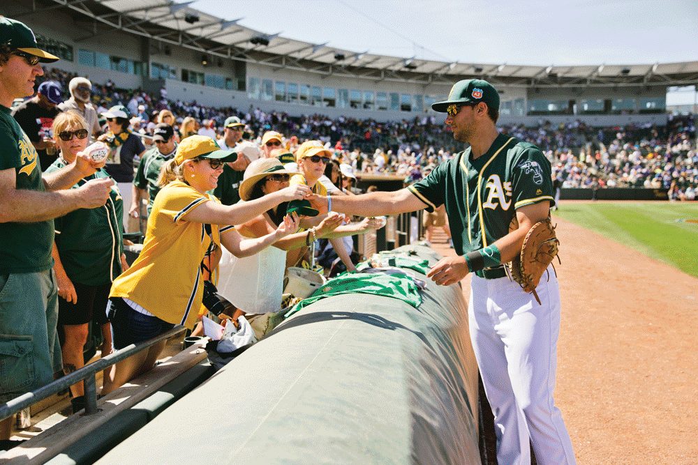 Oakland A player with fans