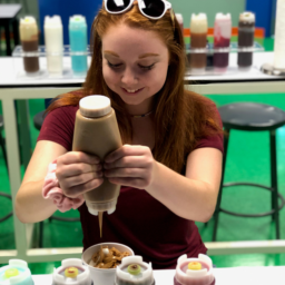 girl putting toppings on in Test Lab at Turkey Hill Experience